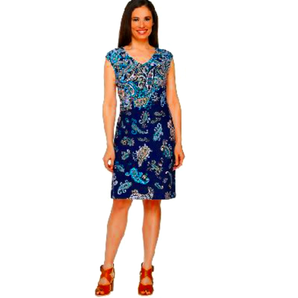 Isaac Mizrahi Live Ponte Paisley Yellow Dress. M